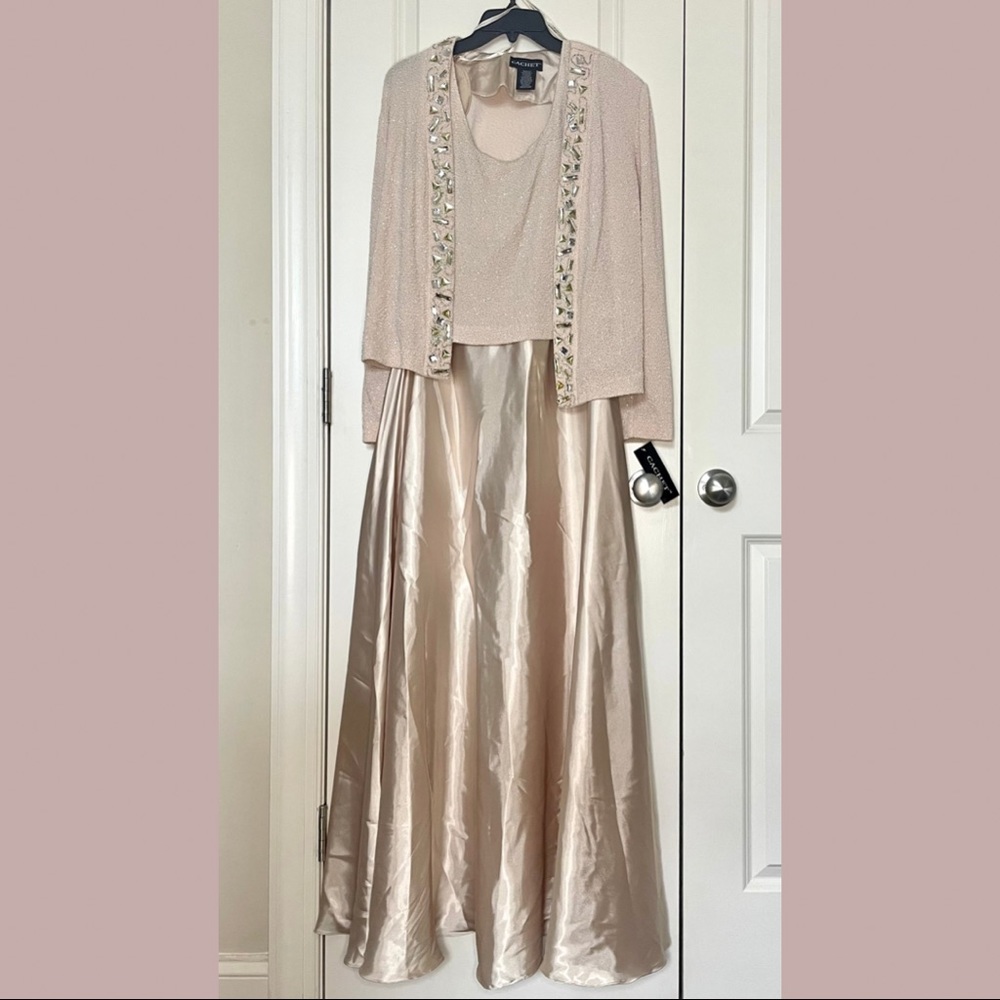 Peach and gold Cachet formal dress